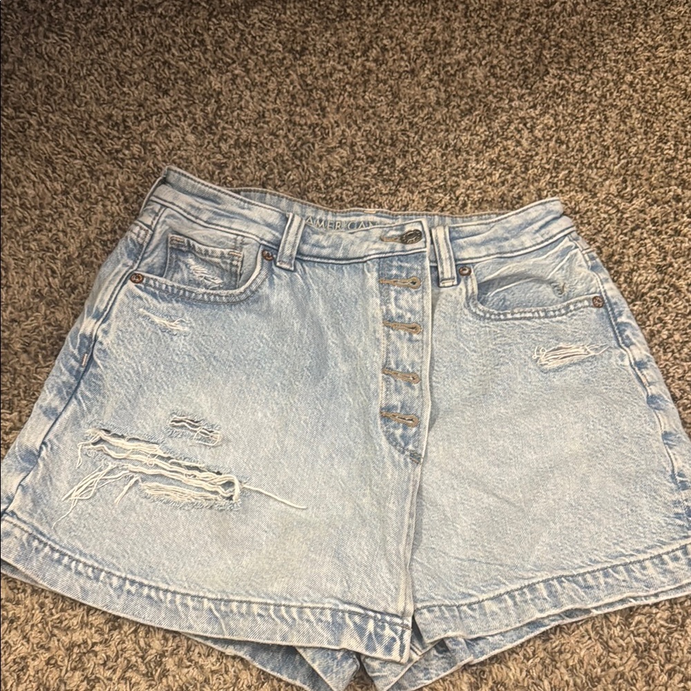 Light Blue Distressed Denim Shorts